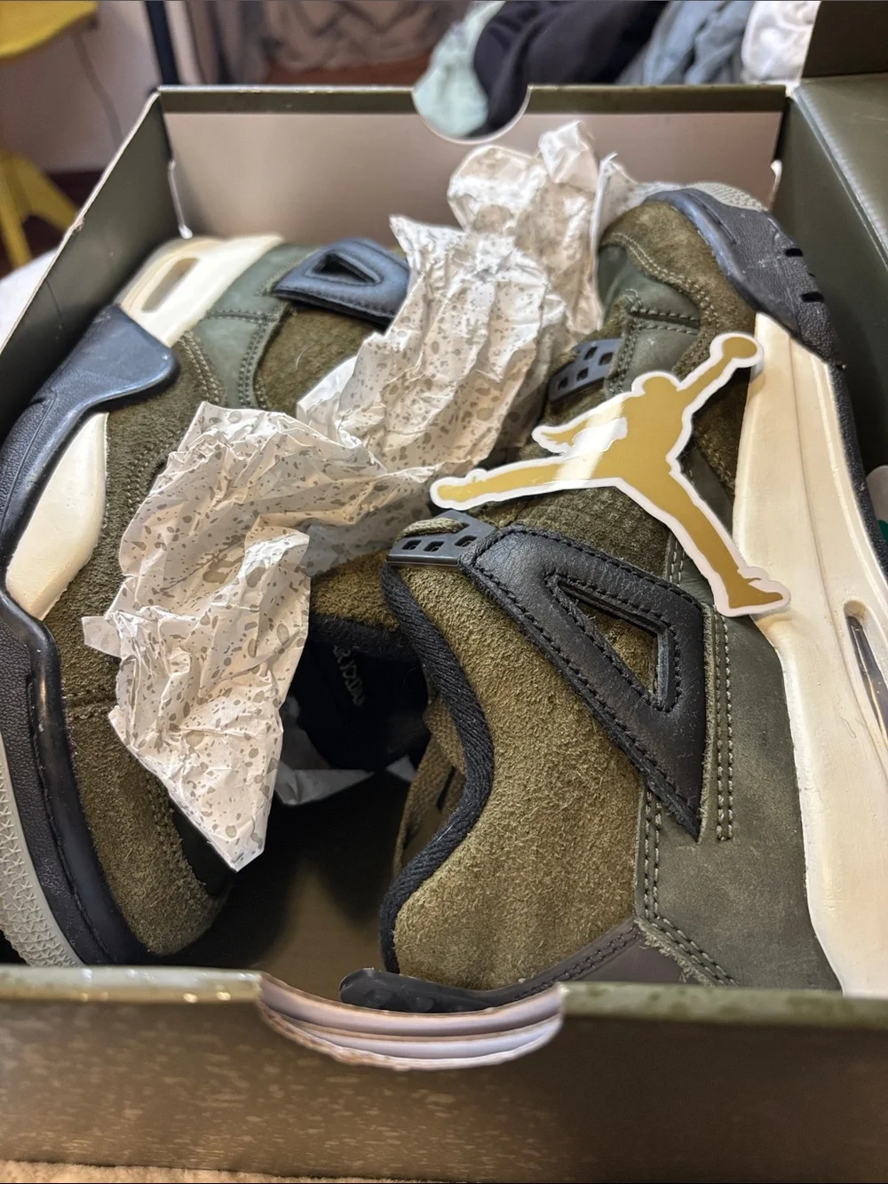 Jordan Olive Green Suede High-Top Sneakers with Black Accents